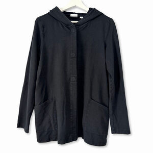 J. Jill Pure Jill Black Hooded Snap Front Sweatshirt Size Small Cotton Modal